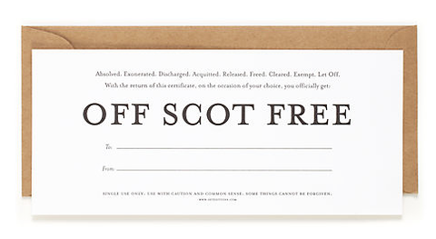 "Off Scot Free" Certificate.